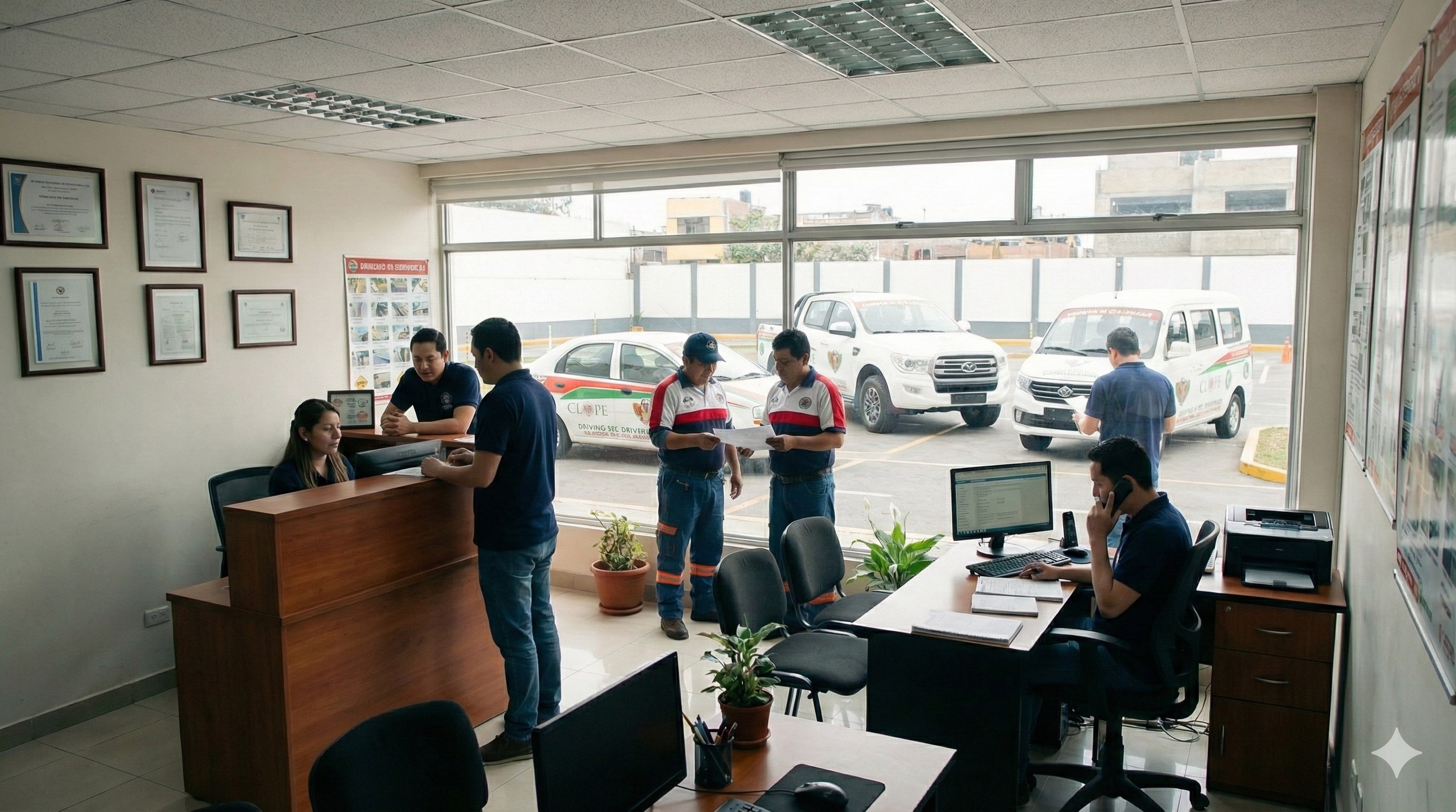 Estudiantes aprendiendo a conducir profesionalmente